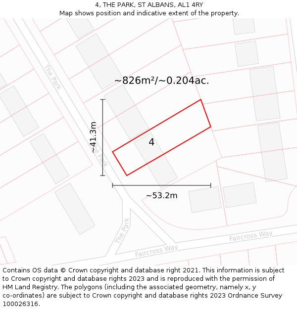 4, THE PARK, ST ALBANS, AL1 4RY: Plot and title map