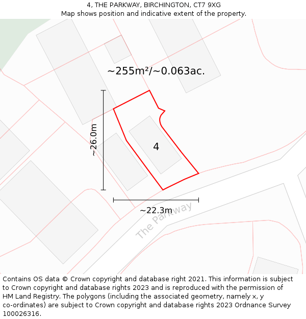 4, THE PARKWAY, BIRCHINGTON, CT7 9XG: Plot and title map