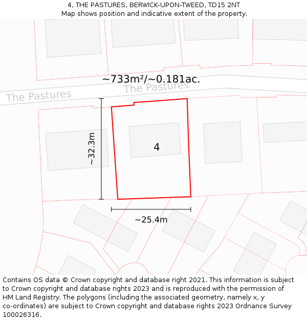 4, THE PASTURES, BERWICK-UPON-TWEED, TD15 2NT: Plot and title map
