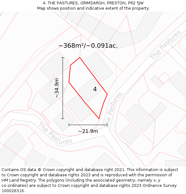 4, THE PASTURES, GRIMSARGH, PRESTON, PR2 5JW: Plot and title map