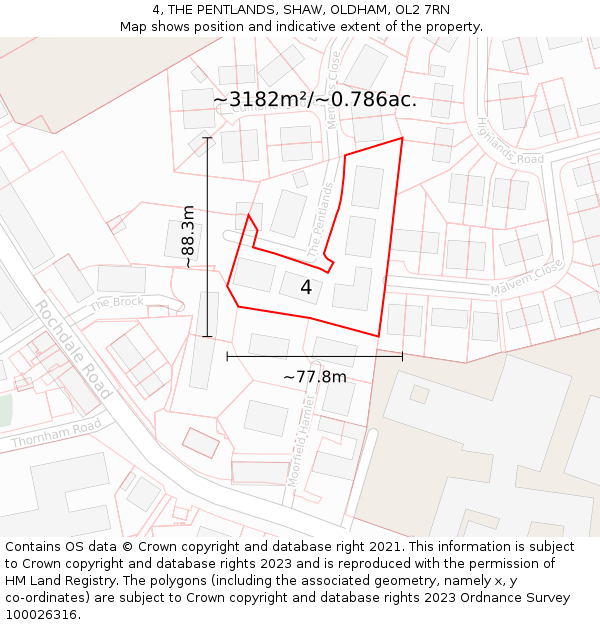4, THE PENTLANDS, SHAW, OLDHAM, OL2 7RN: Plot and title map