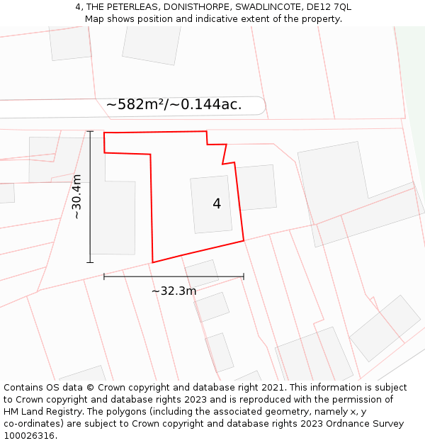 4, THE PETERLEAS, DONISTHORPE, SWADLINCOTE, DE12 7QL: Plot and title map