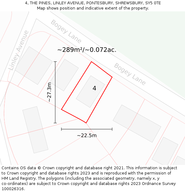 4, THE PINES, LINLEY AVENUE, PONTESBURY, SHREWSBURY, SY5 0TE: Plot and title map