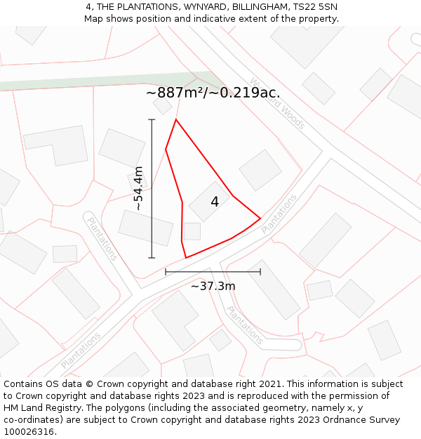 4, THE PLANTATIONS, WYNYARD, BILLINGHAM, TS22 5SN: Plot and title map