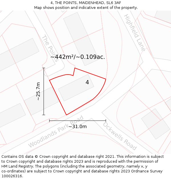 4, THE POINTS, MAIDENHEAD, SL6 3AF: Plot and title map