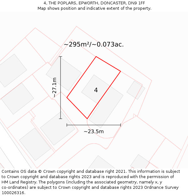 4, THE POPLARS, EPWORTH, DONCASTER, DN9 1FF: Plot and title map