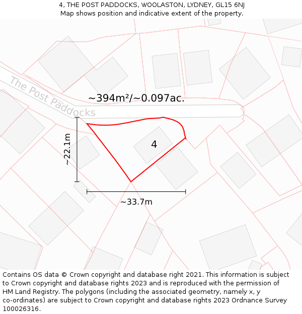 4, THE POST PADDOCKS, WOOLASTON, LYDNEY, GL15 6NJ: Plot and title map