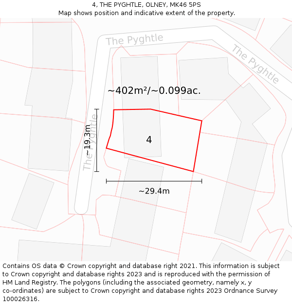 4, THE PYGHTLE, OLNEY, MK46 5PS: Plot and title map
