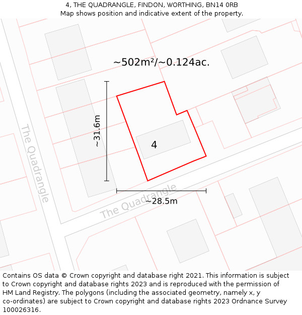 4, THE QUADRANGLE, FINDON, WORTHING, BN14 0RB: Plot and title map
