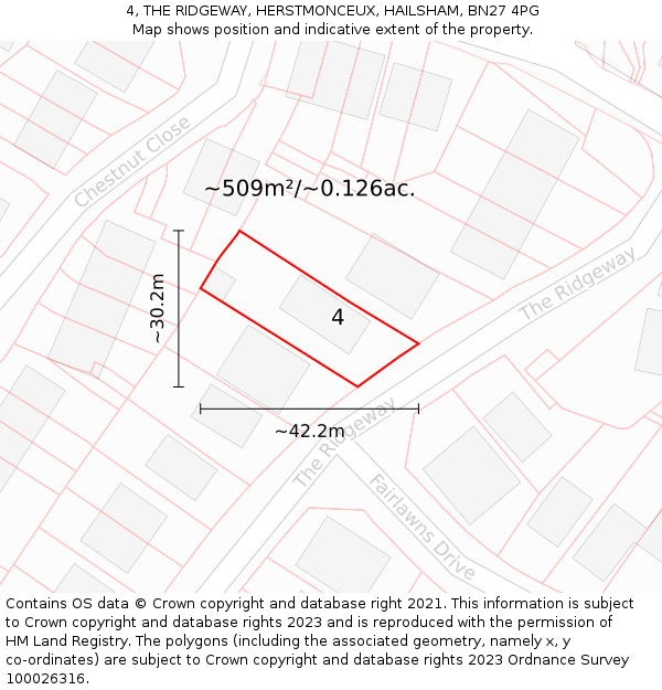 4, THE RIDGEWAY, HERSTMONCEUX, HAILSHAM, BN27 4PG: Plot and title map