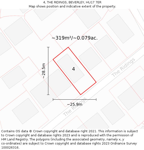 4, THE RIDINGS, BEVERLEY, HU17 7ER: Plot and title map