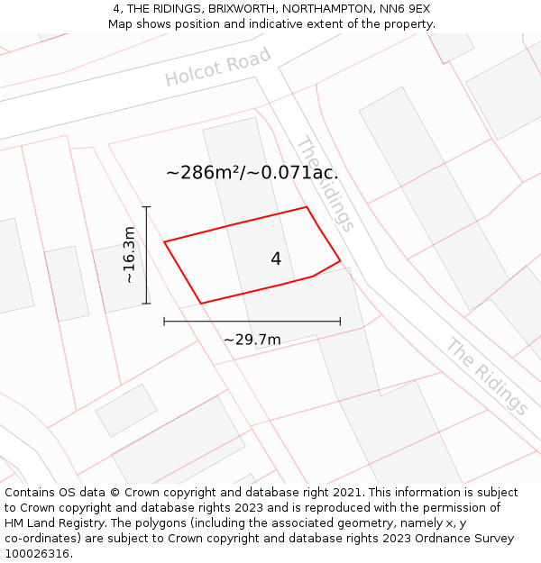 4, THE RIDINGS, BRIXWORTH, NORTHAMPTON, NN6 9EX: Plot and title map