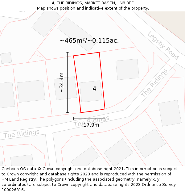 4, THE RIDINGS, MARKET RASEN, LN8 3EE: Plot and title map