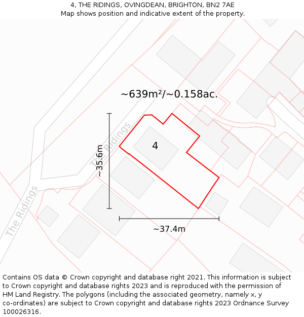 4, THE RIDINGS, OVINGDEAN, BRIGHTON, BN2 7AE: Plot and title map