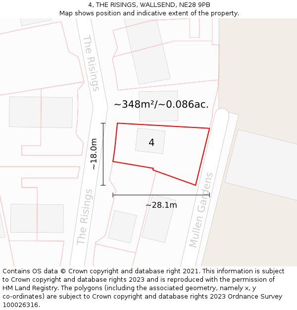 4, THE RISINGS, WALLSEND, NE28 9PB: Plot and title map