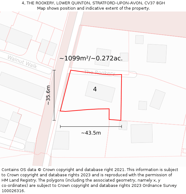 4, THE ROOKERY, LOWER QUINTON, STRATFORD-UPON-AVON, CV37 8GH: Plot and title map