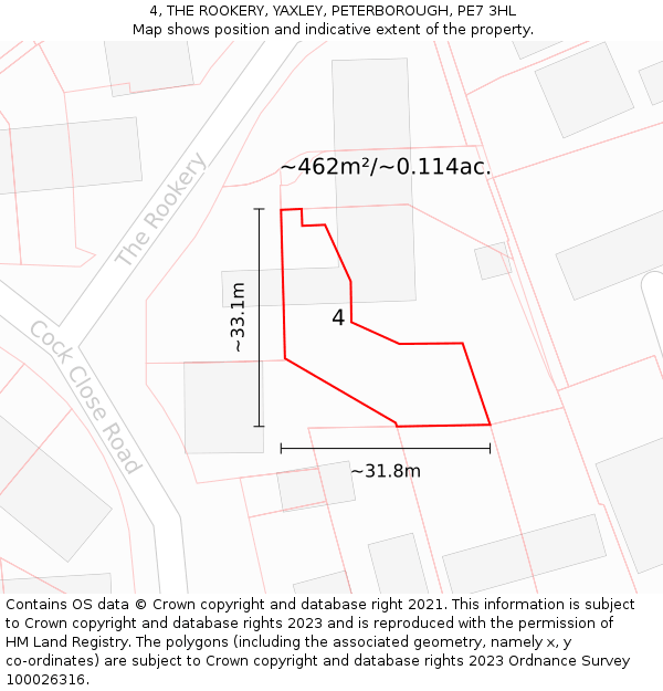 4, THE ROOKERY, YAXLEY, PETERBOROUGH, PE7 3HL: Plot and title map