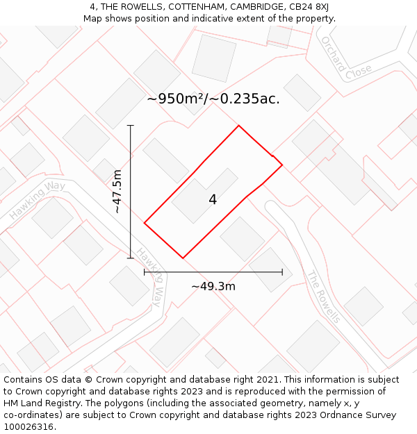 4, THE ROWELLS, COTTENHAM, CAMBRIDGE, CB24 8XJ: Plot and title map
