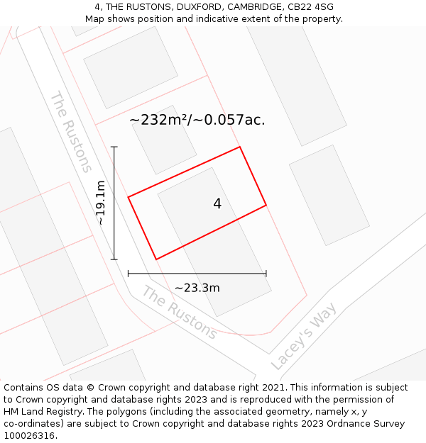 4, THE RUSTONS, DUXFORD, CAMBRIDGE, CB22 4SG: Plot and title map