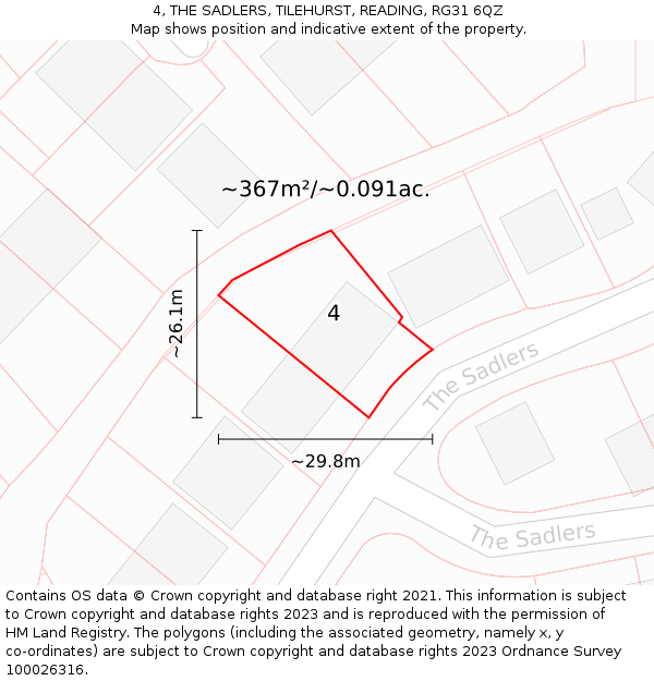 4, THE SADLERS, TILEHURST, READING, RG31 6QZ: Plot and title map