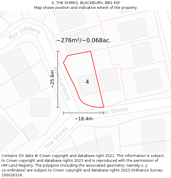 4, THE SHIRES, BLACKBURN, BB2 4SF: Plot and title map