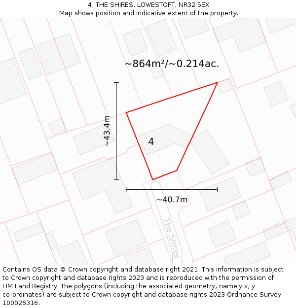 4, THE SHIRES, LOWESTOFT, NR32 5EX: Plot and title map