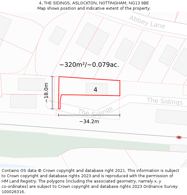 4, THE SIDINGS, ASLOCKTON, NOTTINGHAM, NG13 9BE: Plot and title map