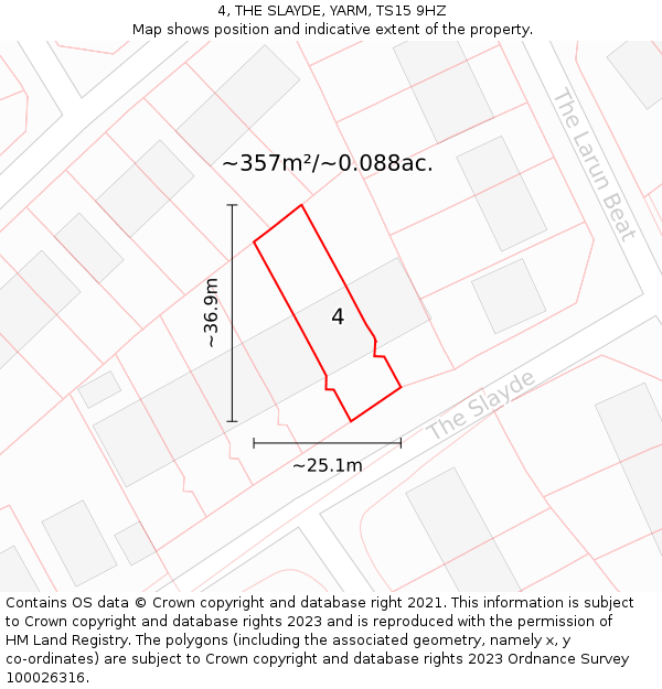 4, THE SLAYDE, YARM, TS15 9HZ: Plot and title map