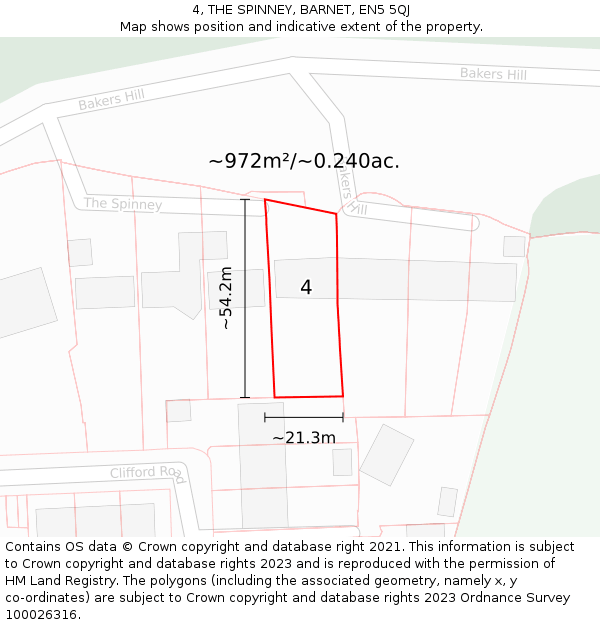 4, THE SPINNEY, BARNET, EN5 5QJ: Plot and title map