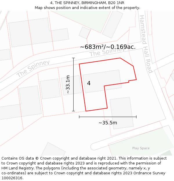 4, THE SPINNEY, BIRMINGHAM, B20 1NR: Plot and title map