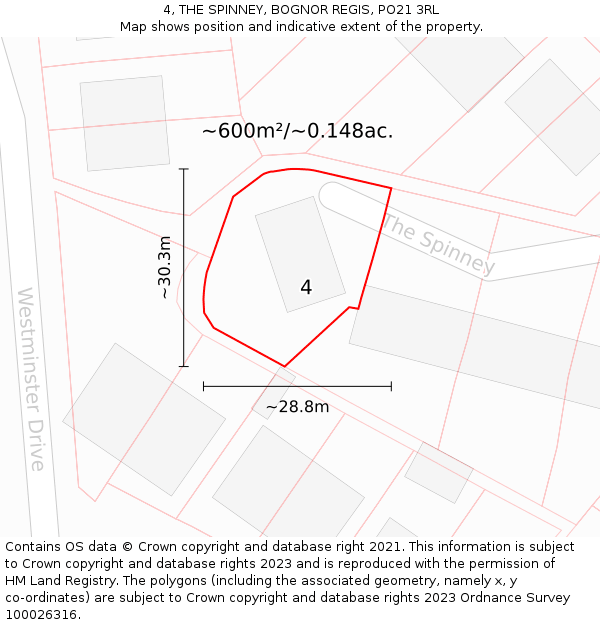 4, THE SPINNEY, BOGNOR REGIS, PO21 3RL: Plot and title map