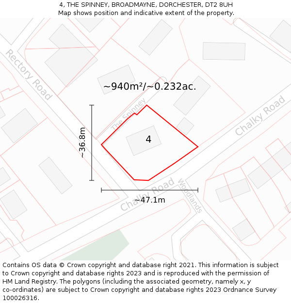 4, THE SPINNEY, BROADMAYNE, DORCHESTER, DT2 8UH: Plot and title map