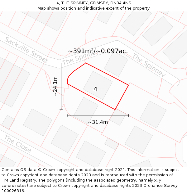 4, THE SPINNEY, GRIMSBY, DN34 4NS: Plot and title map