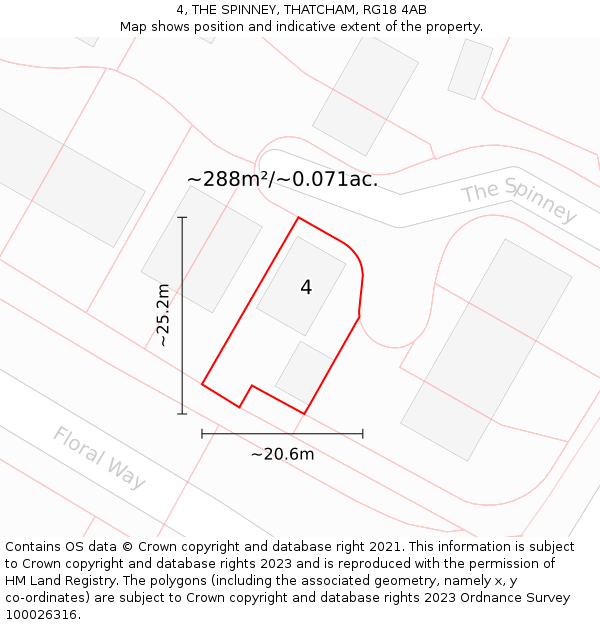 4, THE SPINNEY, THATCHAM, RG18 4AB: Plot and title map