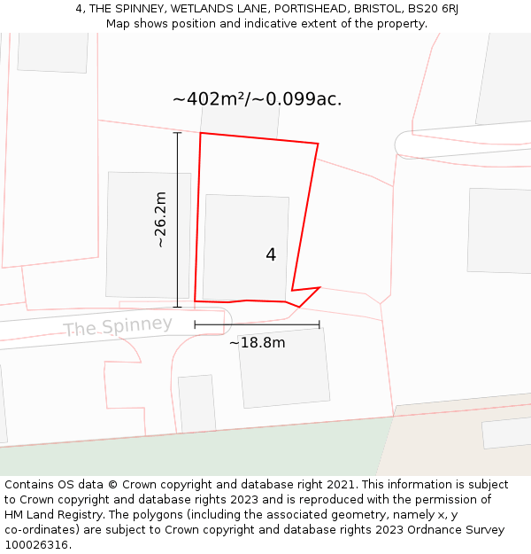 4, THE SPINNEY, WETLANDS LANE, PORTISHEAD, BRISTOL, BS20 6RJ: Plot and title map