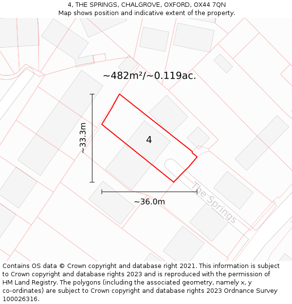 4, THE SPRINGS, CHALGROVE, OXFORD, OX44 7QN: Plot and title map