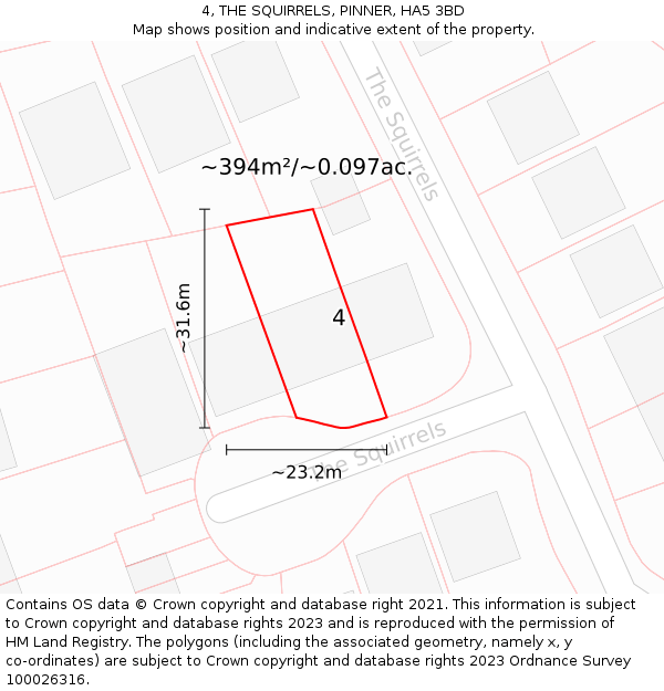 4, THE SQUIRRELS, PINNER, HA5 3BD: Plot and title map