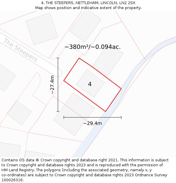 4, THE STEEPERS, NETTLEHAM, LINCOLN, LN2 2SX: Plot and title map