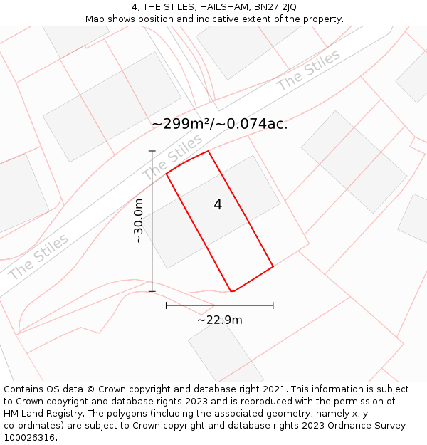 4, THE STILES, HAILSHAM, BN27 2JQ: Plot and title map