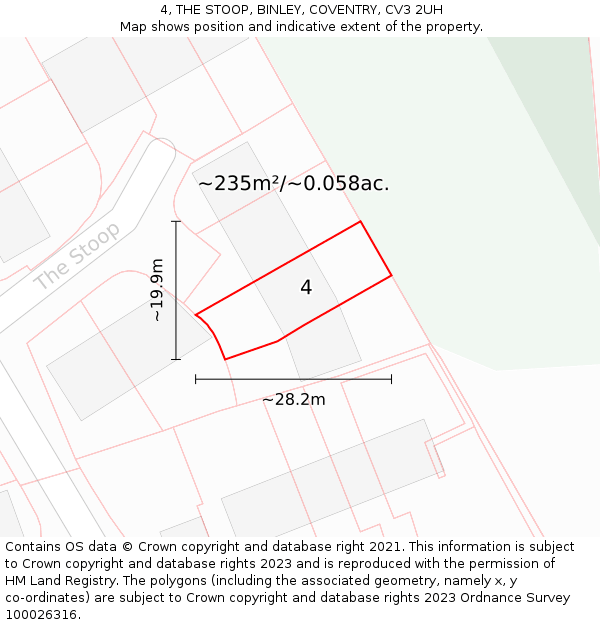 4, THE STOOP, BINLEY, COVENTRY, CV3 2UH: Plot and title map