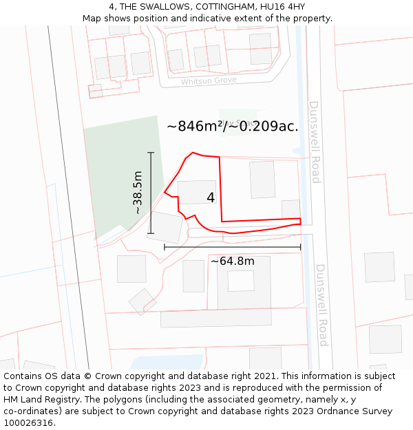 4, THE SWALLOWS, COTTINGHAM, HU16 4HY: Plot and title map