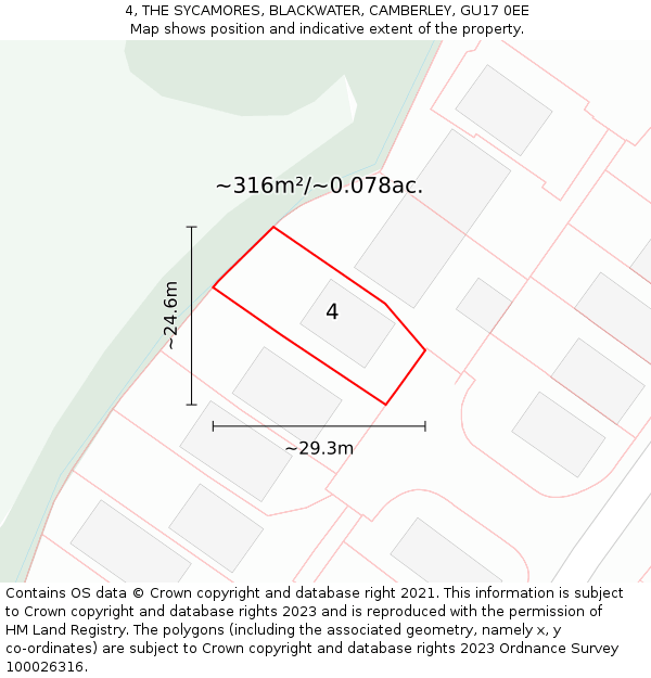 4, THE SYCAMORES, BLACKWATER, CAMBERLEY, GU17 0EE: Plot and title map