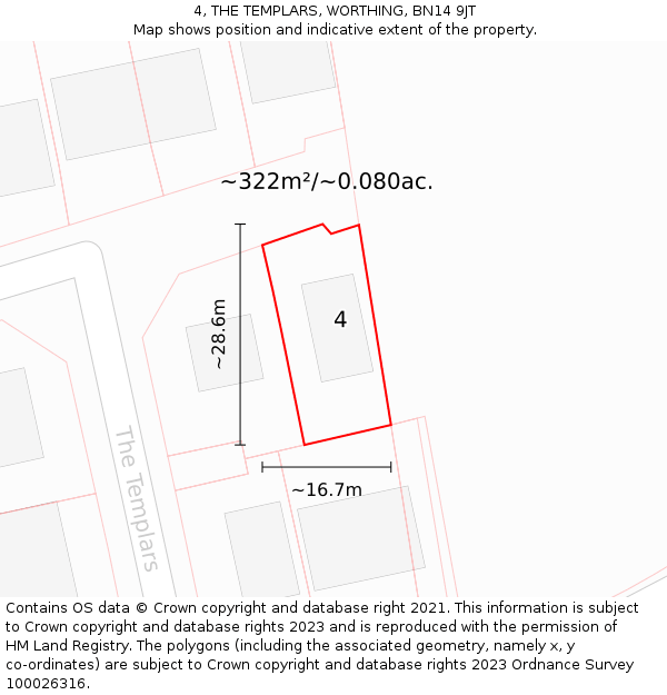 4, THE TEMPLARS, WORTHING, BN14 9JT: Plot and title map