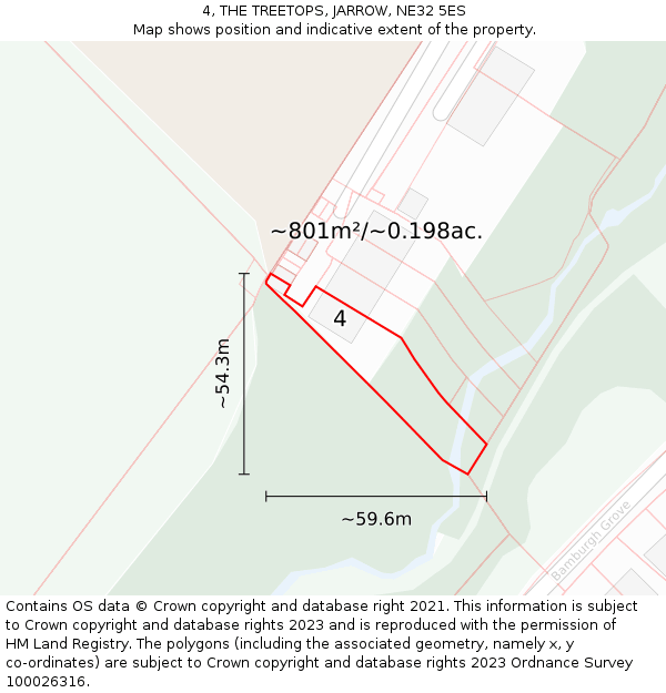 4, THE TREETOPS, JARROW, NE32 5ES: Plot and title map