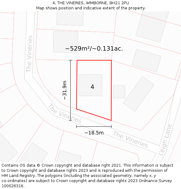4, THE VINERIES, WIMBORNE, BH21 2PU: Plot and title map