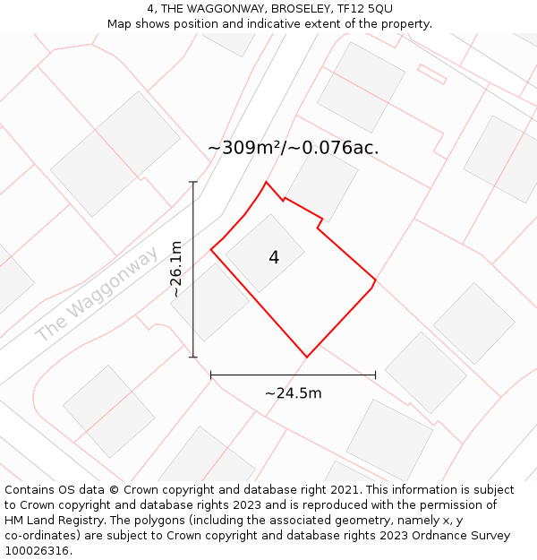 4, THE WAGGONWAY, BROSELEY, TF12 5QU: Plot and title map
