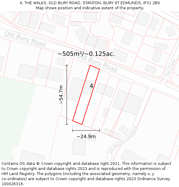 4, THE WALKS, OLD BURY ROAD, STANTON, BURY ST EDMUNDS, IP31 2BX: Plot and title map