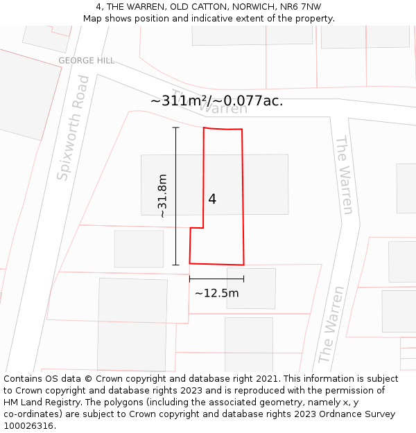 4, THE WARREN, OLD CATTON, NORWICH, NR6 7NW: Plot and title map