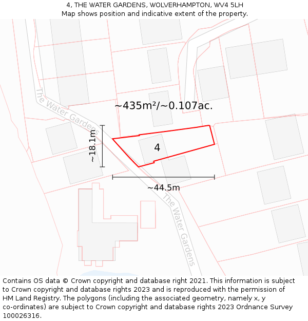 4, THE WATER GARDENS, WOLVERHAMPTON, WV4 5LH: Plot and title map