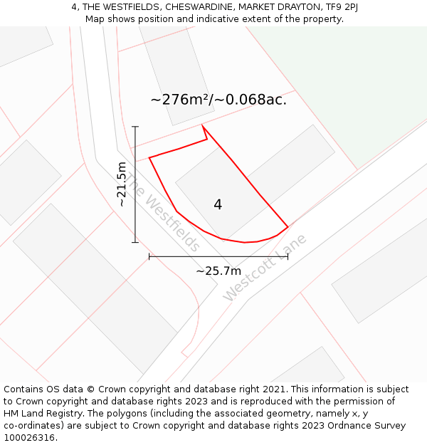 4, THE WESTFIELDS, CHESWARDINE, MARKET DRAYTON, TF9 2PJ: Plot and title map